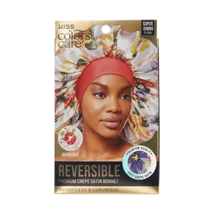 KISS Colors & Care Crepe Satin Reversible Hair Bonnet, Super Jumbo - Floral Design