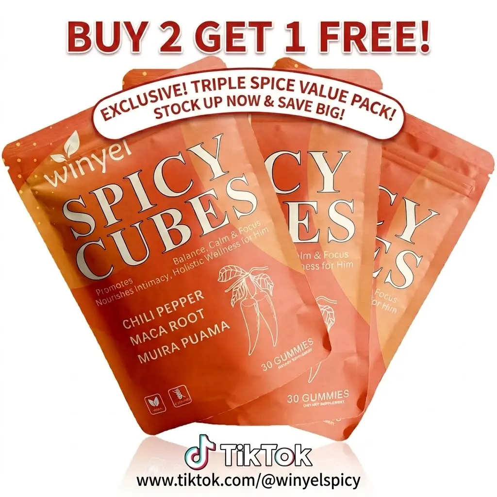 【BUY 2 GET 1 FREE】WINYEL Edible Spicy Peach Flavor Gummy Cubes - 30 Ct, Natural Energy Boost Supplement Snack, Prop 65 Safe, Mood Support Vitamin for Couples' Dietary Wellness Needs