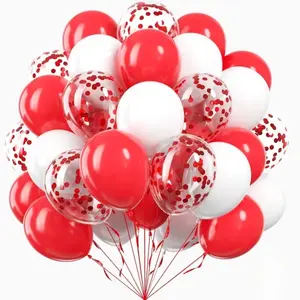 60pcs Red and White Balloons 10/12inch with White Red Confetti Balloons Balloon Garland for Wedding Engagement Christmas Valentine's Day Birthday Party Decorations Balloon Set