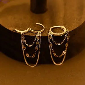 Delicate Stainless Steel Chain Hoop Earrings for Women, All-Season Casual Fashion Costume Jewelry, High-Quality Earring for Women, Ideal Gift Option