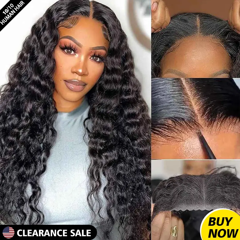 Glueless Deep 30 32 Inch Transparent Deep Wave 6x4 Lace Front Human Hair 7x5 Curly Lace Frontal Wigs 9x6 Glueless Wigs For Women