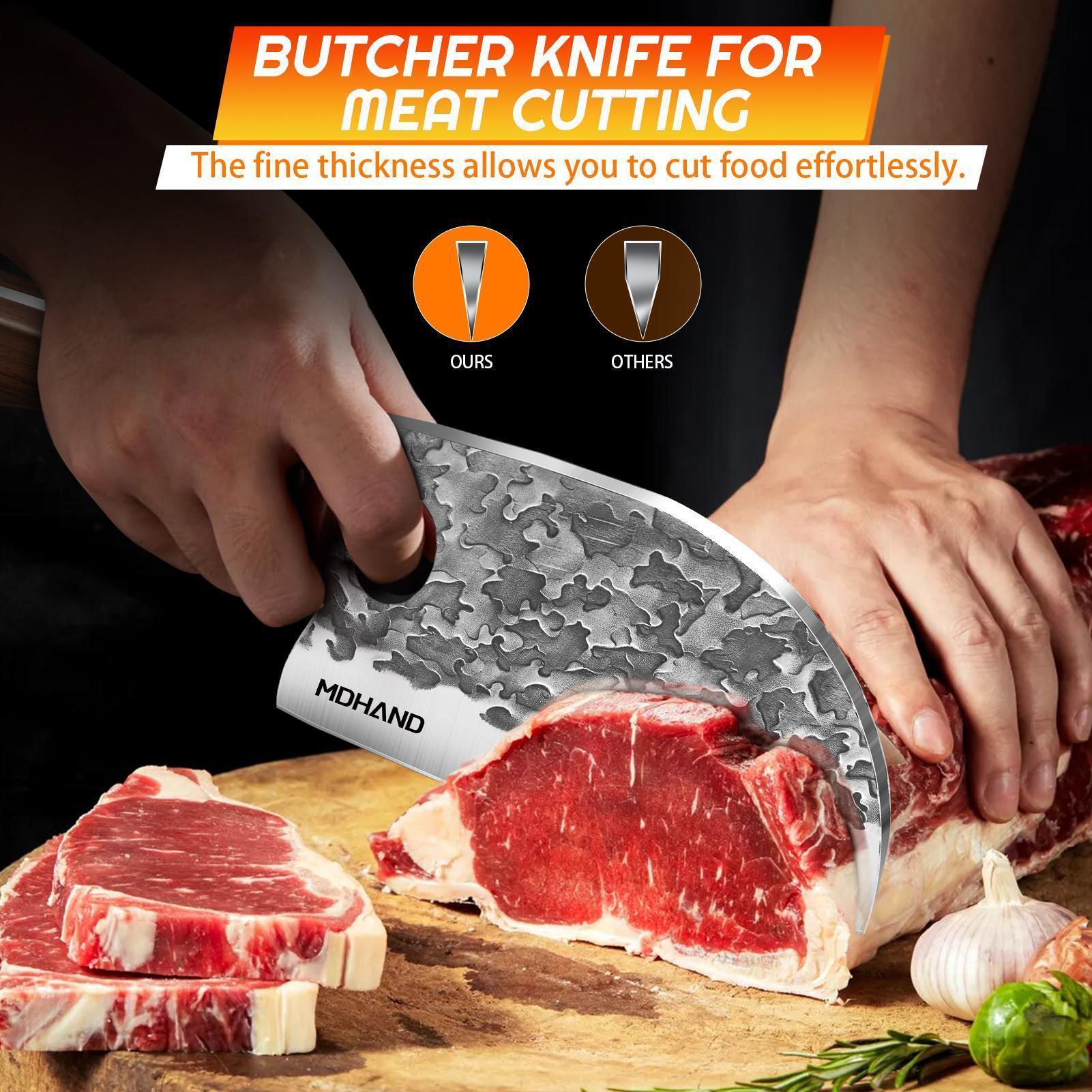 MDHAND Kitchen Knife Set, 14PCS Butcher Cleaver Knife Set High Carbon Steel for Meat Cutting Serbian Chef Knife Viking Boning Cleaver with Sheaths for Kitchen Outdoor BBQ Camping