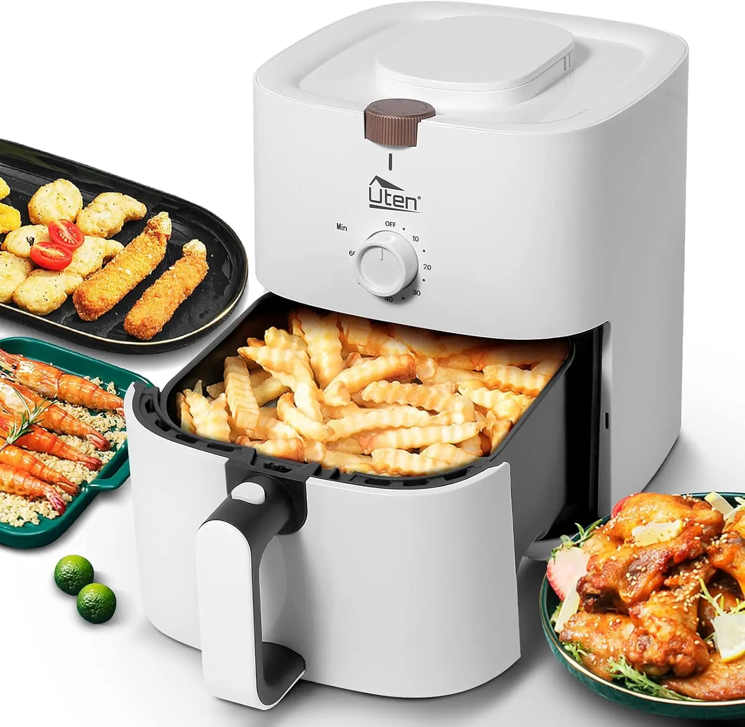 4.2 Quart Compact Air Fryer,4L 1500W Air Fryer Oven Pizza Cooker with Rapid Air Circulation,30 Minute Timer and Adjustable Temperature Control with Recipe,White