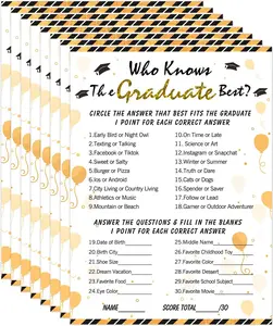 36PCS Who Knows Graduate Best Game Cards Class of 2026 Party Games Activities for High Senior College School Graduation Favor Supplies Graduation Decorations