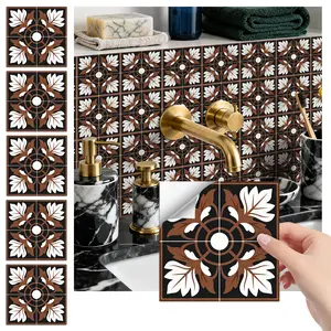 24pcs Self-Adhesive Wall Stickers, Retro Leaf Pattern, Waterproof & Oilproof, DIY Removable Tiles for Bedroom, School, Office, Kitchen, Bathroom