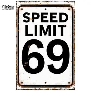 1pcs Iron Sheet Painting Decorative Painting Wall Decoration GiftVintage Weathered Speed Limit Road Sign 2D Flat Pattern - Rustic Rectangular Design with Rounded Corners, Bold Black Text and Rusted Aged Appearance - Perfect for Home Decor or Unique