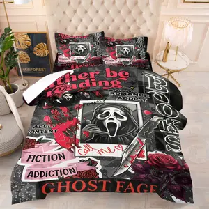 Ghost Face Horror Quilted Comforter Set, Quilted Bedspread Set, Includes One Quilt and 1/2 Pillowcases, Gothic Warm Bedding for Dark Romance Novel Lovers, Perfect for Horror Enthusiasts