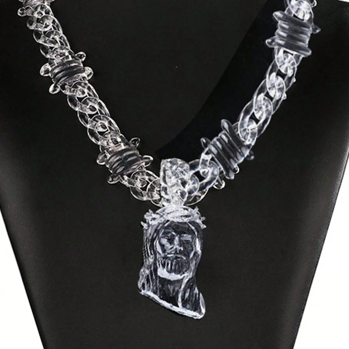 Jesus portrait pendant necklace, featuring a transparent multi-colored acrylic vine chain, suitable for men to wear cross daughter autumn rapper Versatile Heart name Sterling Silver eye stainless steel vintage spiritual woman couple fit daily wear