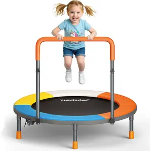 JOY SPOT! 3FT Toddler Trampoline with Adjustable Handlebar, 36" Foldable & Spring-Free, Mini Kids Indoor and Outdoor Fitness Trampoline, Noiseless Jumping Mat, Safe & Sturdy Design, Supports Up to 100 lbs  For Children Ages 1-6 Bounce summerwins