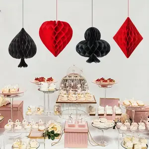 4pcs/set Poker Party Decoration, Party Decoration Supplies, Honeycomb Paper Garland for Casino Las Vegas Themed Birthday Party,Game Night Party Ceiling Hangings Cards Bingo Poker Card Party