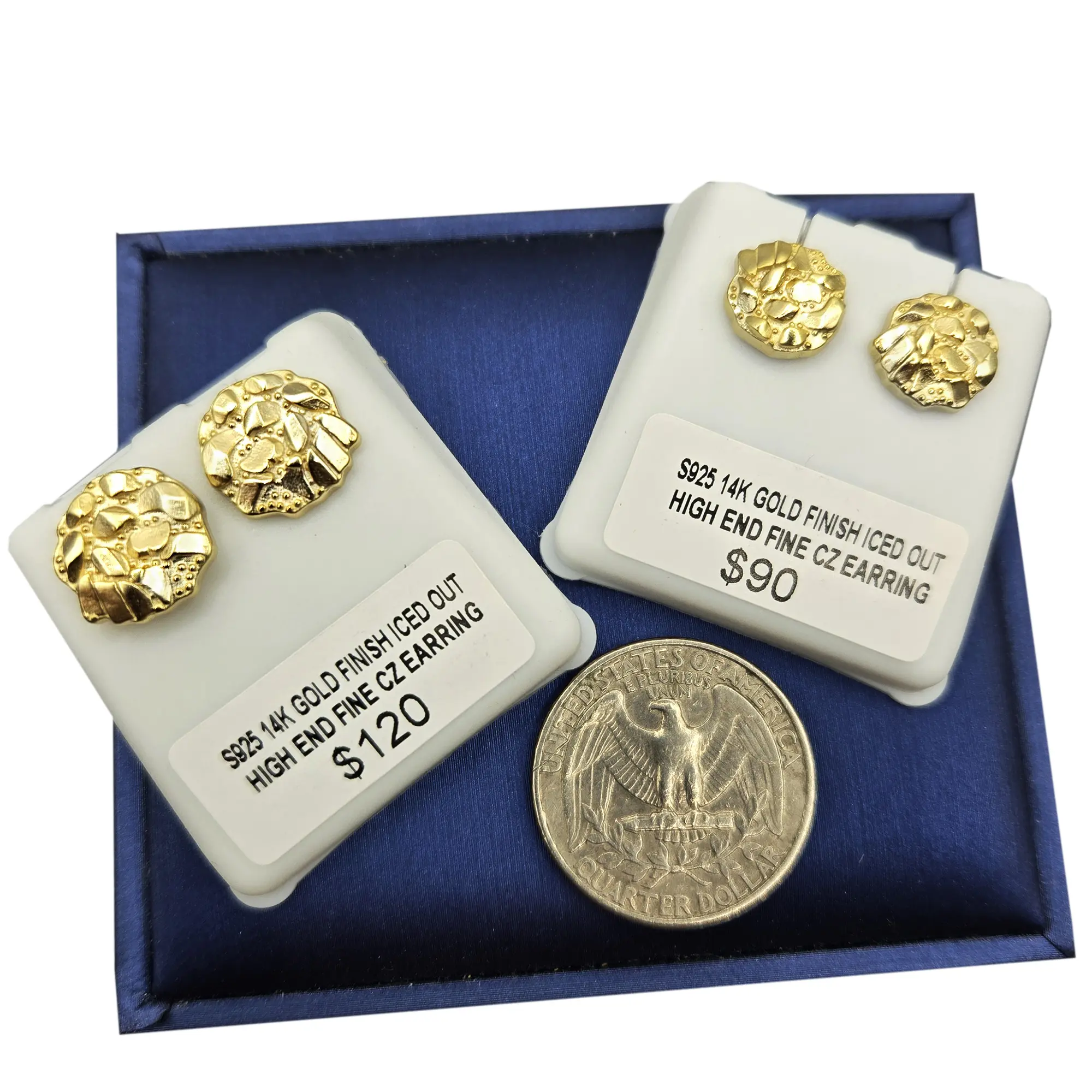 Unisex 14K Gold Finish Iced Bling Screw Back Nugget Earrings, High-End Casual Elegant Fashion Jewelry Accessory