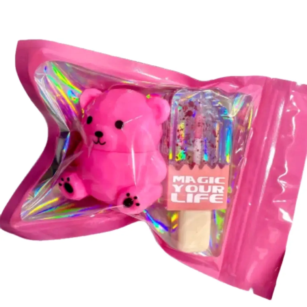 Color Changing Ice Cream Lip Balm & Lipgloss - Pink Bear Character, Makeup Accessories for a Fun and Creative Look - Lipstick