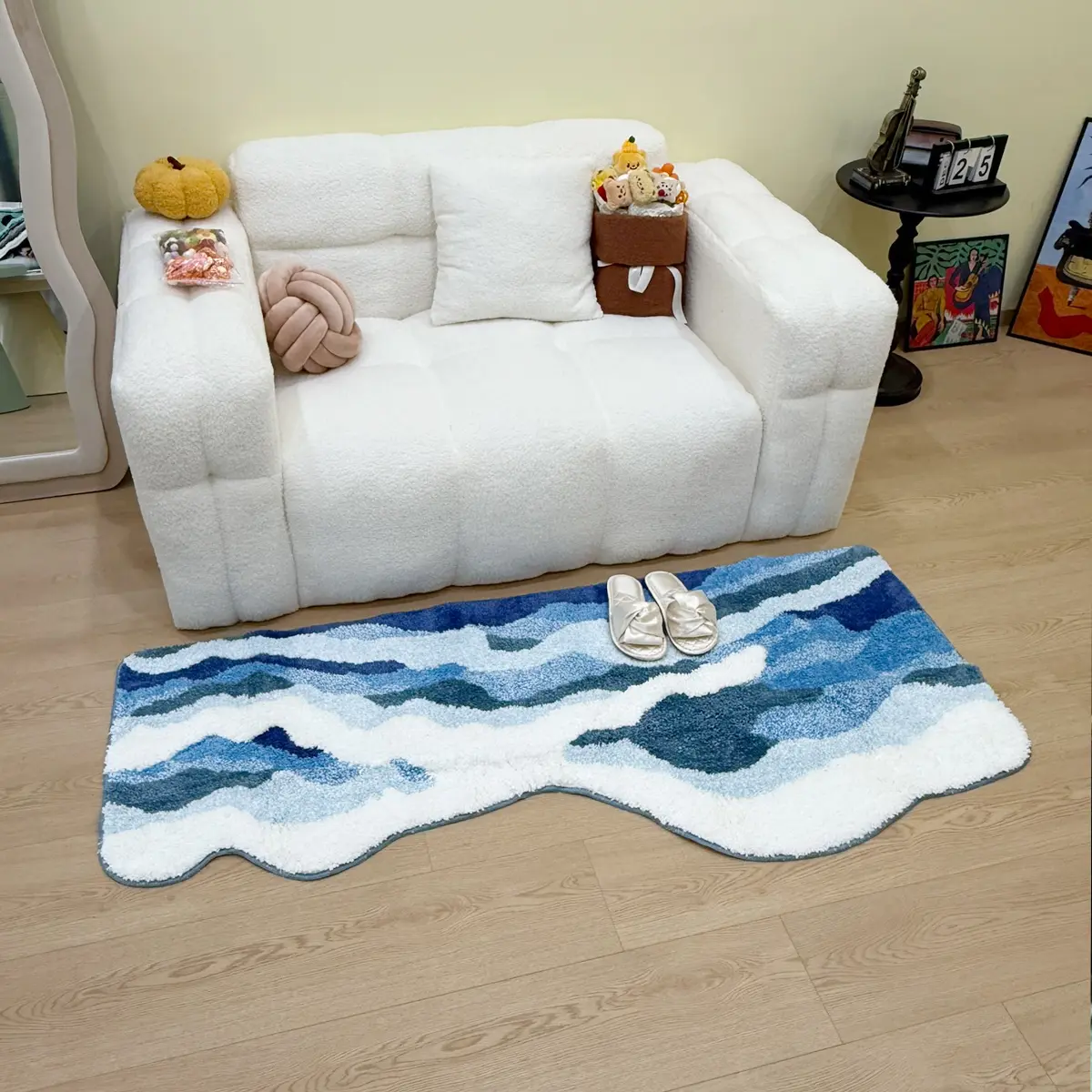 120x50cm Classic Ocean Theme Fluffy Tufted Floor Mat - Aesthetic Rugs with Wave Motif, Soft Skin-Friendly Non-Slip, Decorative Wave Edge, Eco-Friendly, Machine Washable Living Room/Bedroom Accessory (Multi-Size Option Available), Living Room Decor, Rug Fo