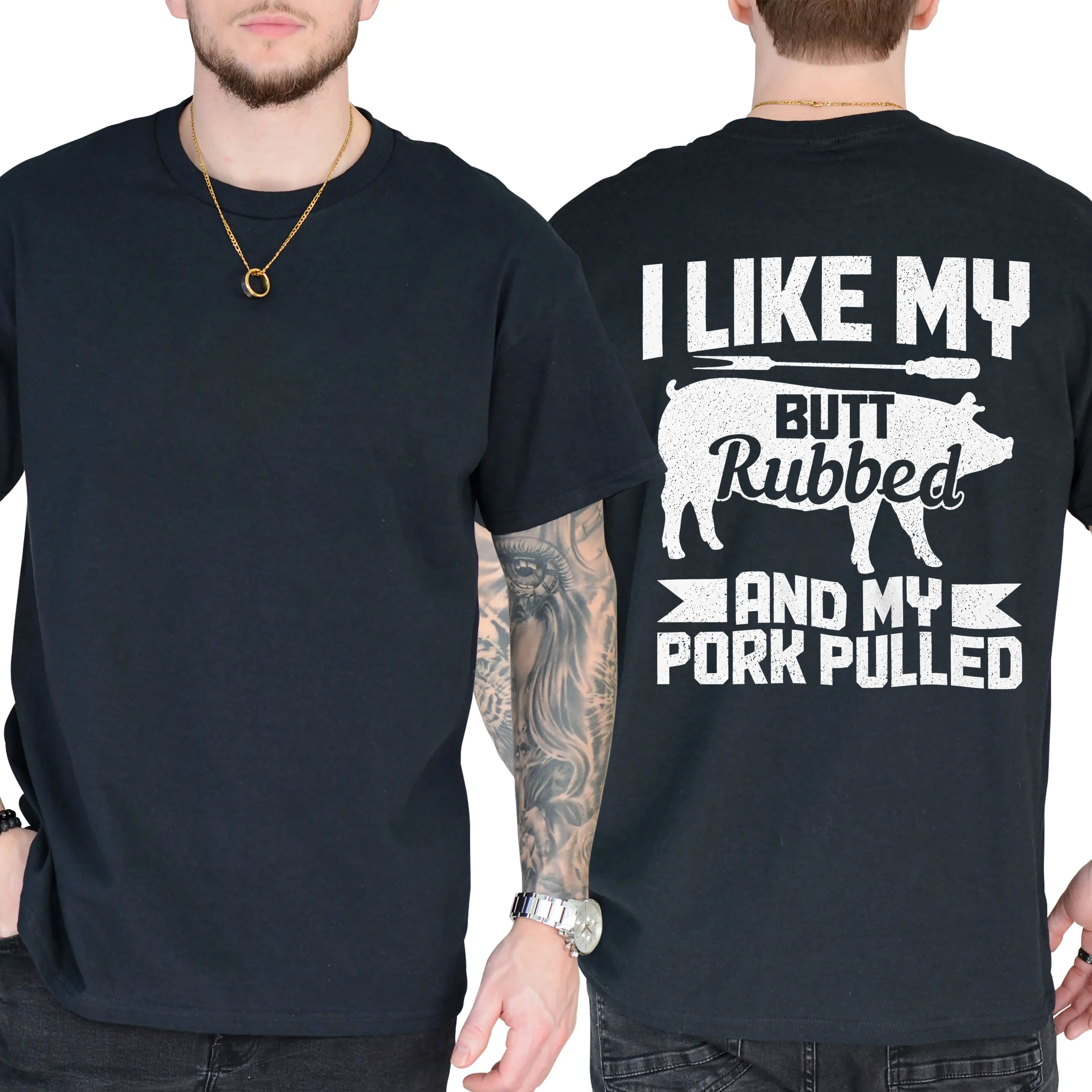 BBQ Pig T-Shirt Unisex Tee Funny Grilling Smoker Pulled Pork Butt Rub Design, Short Sleeve Printed Graphic Shirt, Daily Casual Cotton Menswear