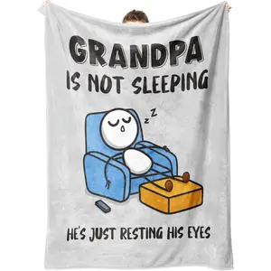 Funny Grandpa Christmas Birthday Gifts, Grandpas Gift from Grandkids, Grandpa is Not Sleeping Blanket, Super Soft Throws Blanket for Napping, Promoted to Grandpas Gifts,