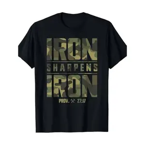 Iron Sharpens Iron Christian Men Camo Scripture Gym Workout T-Shirt-100% Cotton