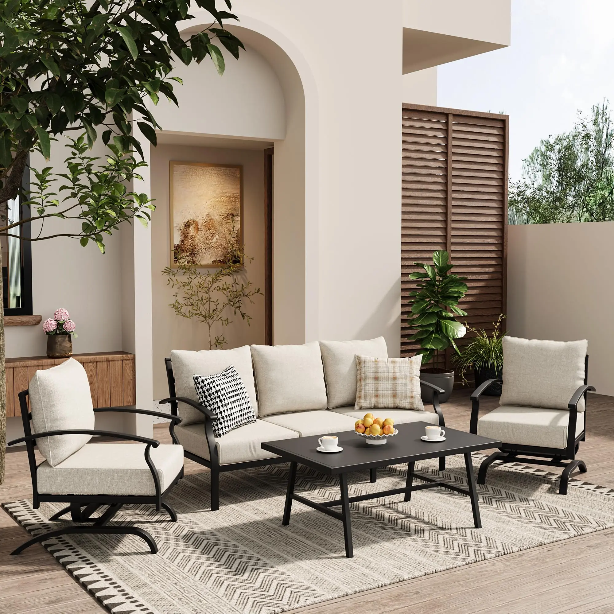 【summervibes】Kullavik  Patio Furniture Set with Coffee Table, Metal Outdoor Conversation Set with Thick Cushions for Garden Backyard Deck