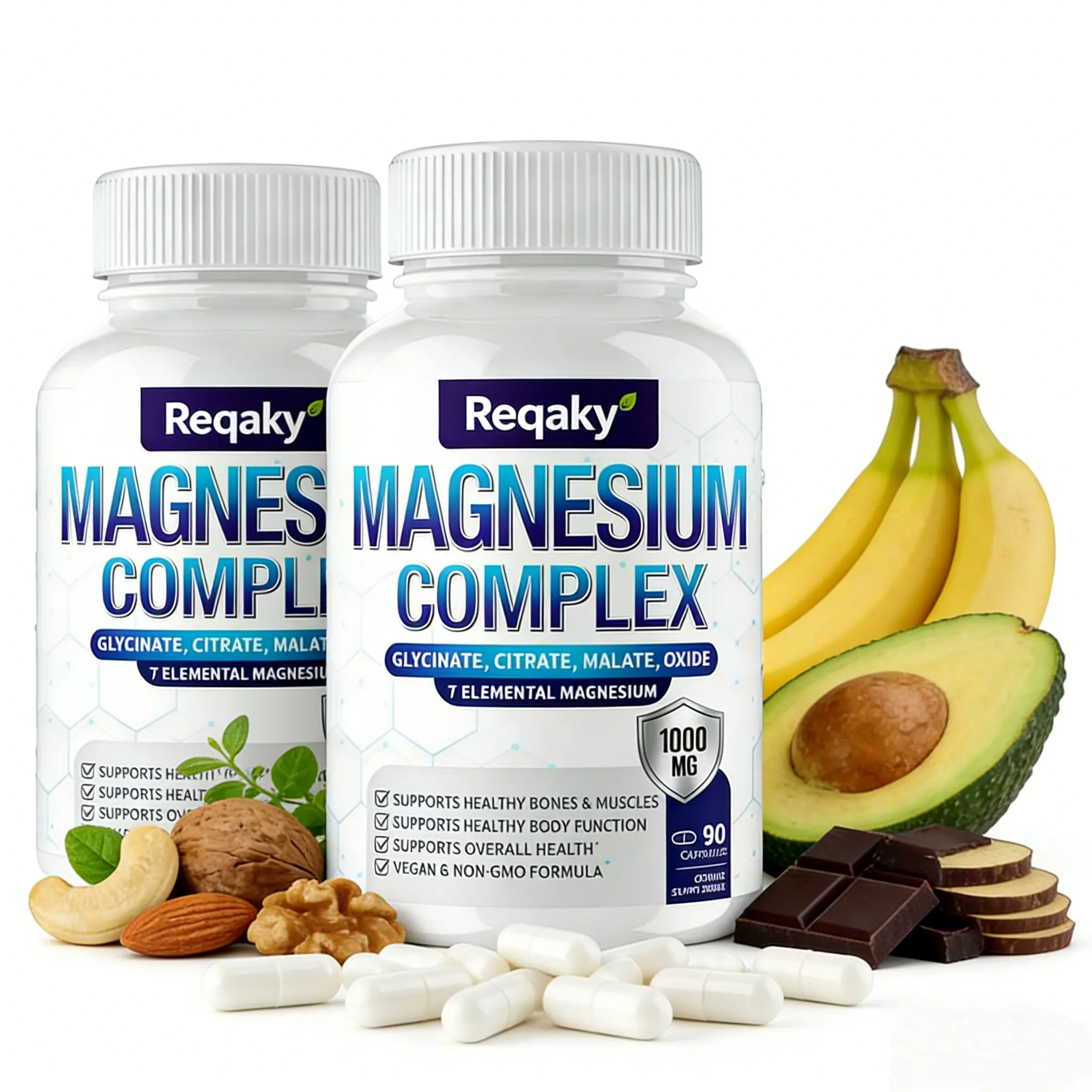 Magnesium Complex 1000mg 90 Capsules with 7 Elemental Magnesium for Healthy Bones Muscles & Overall Wellness Complete Chelated Mineral Supplement - Healthcare, Dietary - Fitness, Vitamin,travel essentials