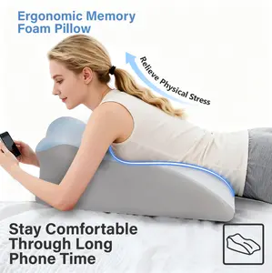 Memory Foam Neck Support Pillow for Sleeping and Reading, Ergonomic Bed Rest Cushion for Sofa Couch and Home