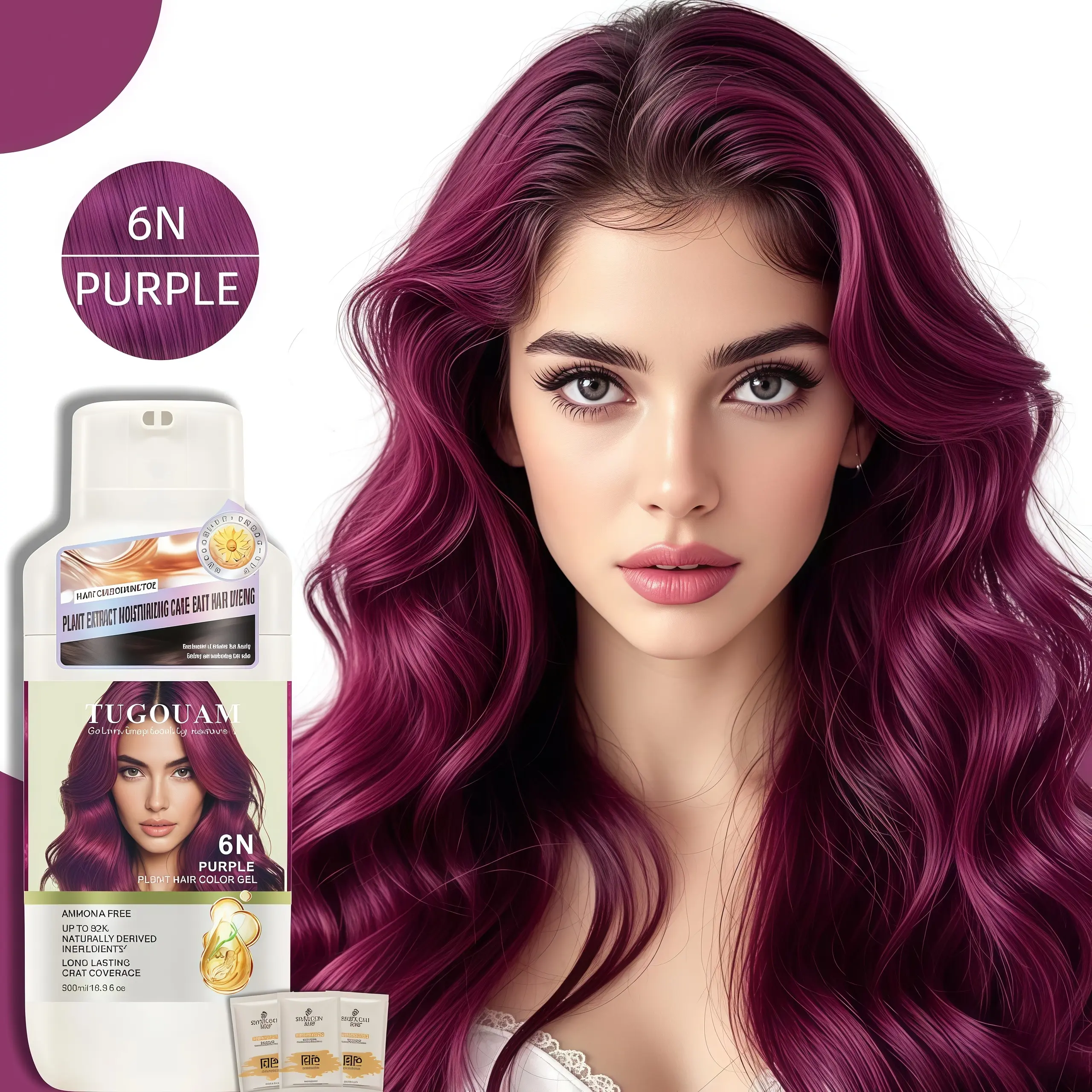 Purple Hair Dye Shampoo - Ammonia-Free Botanical Formula with Ginger Extract, 1 Set, Large Size, Delivers Salon-Quality Color Results, Instant Color Shampoo, Hair Care Product, 16.9oz/500ml Haircare Hairdyeshampoo, Herbal Shampoo Hair Dye