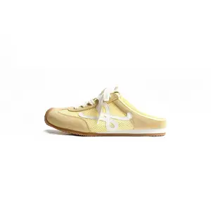 Women's Retro Mesh Suede Mule Sneakers, Backless Lace-Up Slip-On Casual Shoes