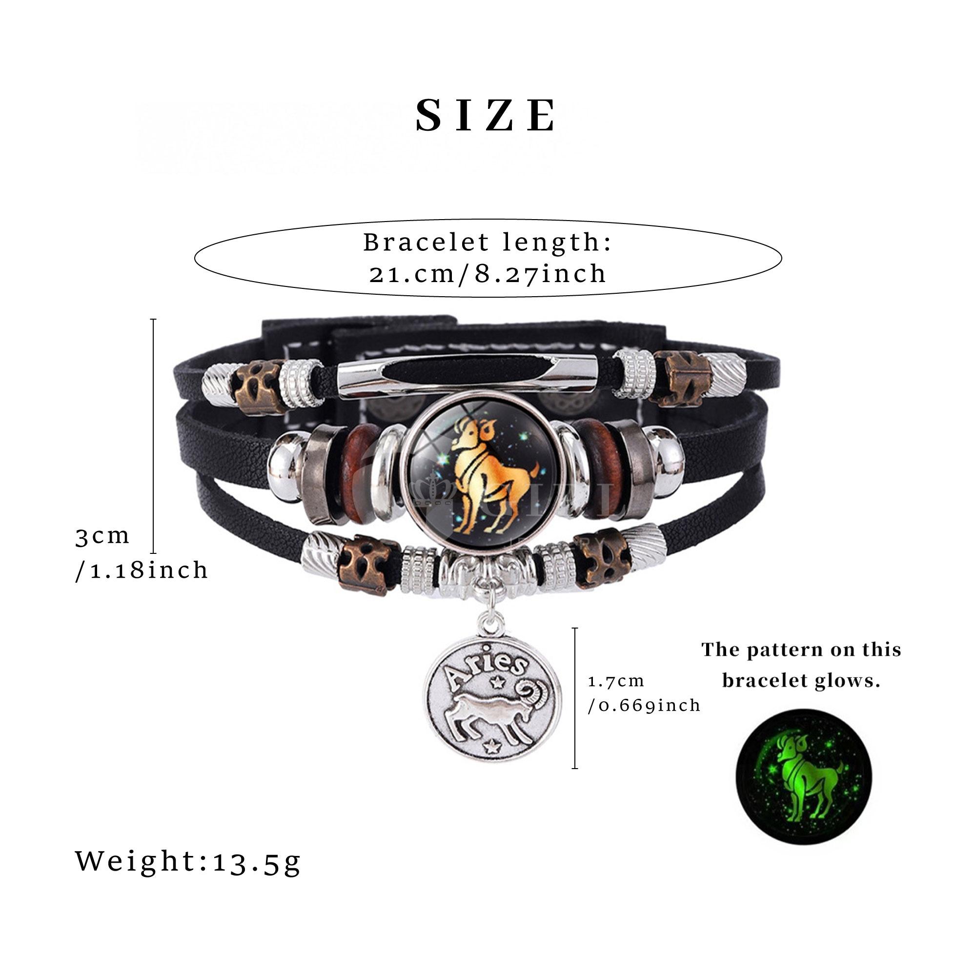 GGIRL 12 Constellation Vintage Bracelet for Men Women Braided Punk Leather Bracelets Gift Glow in The Dark Bracelet