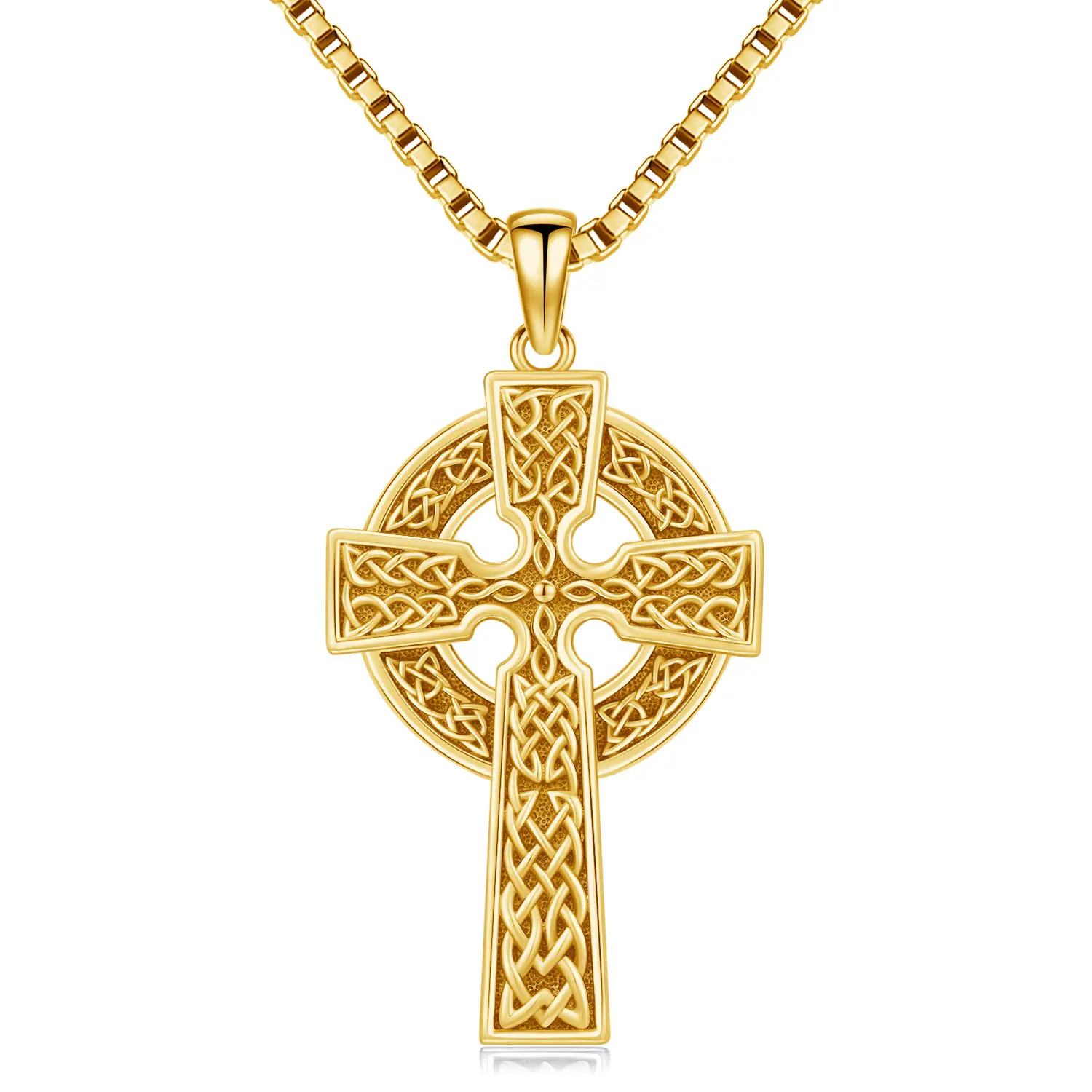 DRINSPER 925 Sterling Silver Celtic Cross Pendant Necklace - Anti-Tarnishing Golden Pagan Symbol, 22in + 2in Extension, Sterling 925 Tarnish-Free Silver Necklaces & Pendants for Adults' Daily Wear, Anti-Tarnishing Silver Necklaces & Pendants
