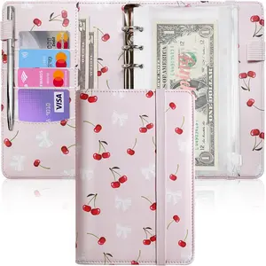 A6 Budget Binder for  Saving, PU Leather Budget Planner with 8  Envelopes, Budget Sheets & Rose  Category Stickers,  Organizer for  ( Cherry)