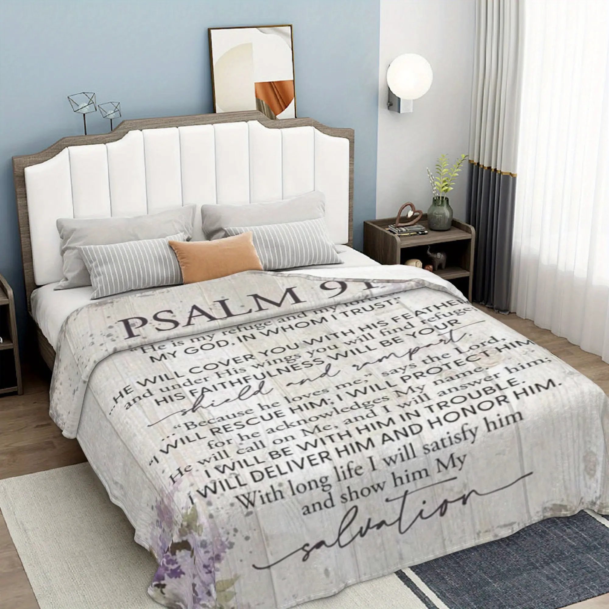 280GSM Soft Cozy Chic Flannel Throw Blanket - Christian Faith Bible Text Retro Vintage Print, Fade-Resistant, Durable, Machine-Washable, Bedroom Use, Ideal Gift for Weddings, Christmas, Cozy Chic Blanket, Throw Blankets