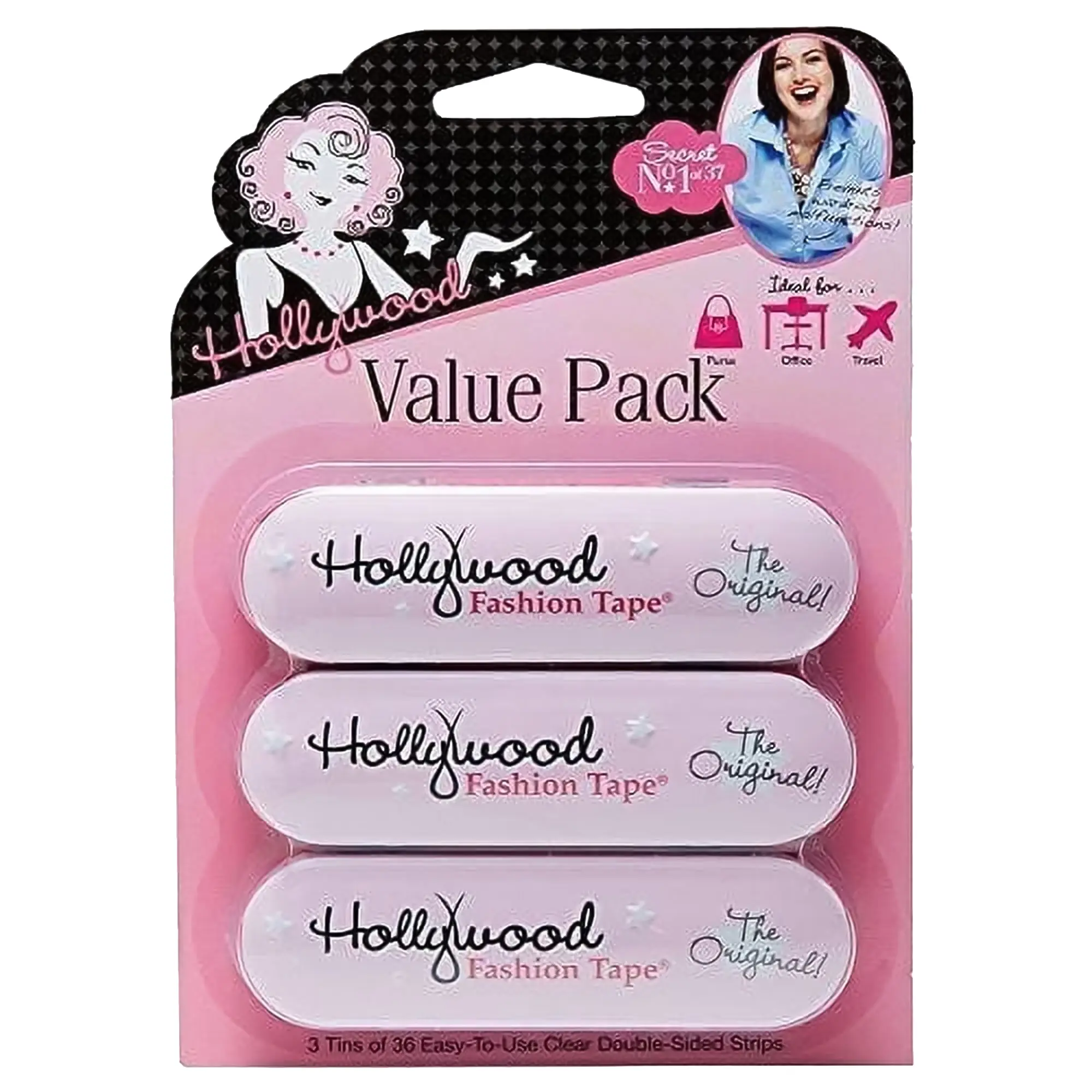 Hollywood Fashion Secrets Multi-Pack Silicone Double-Stick Tape - Medical Quality, Sensitive, Easy-to-Use, Stretches, Moves With Your Body, Secures Clothing, 108 Strips