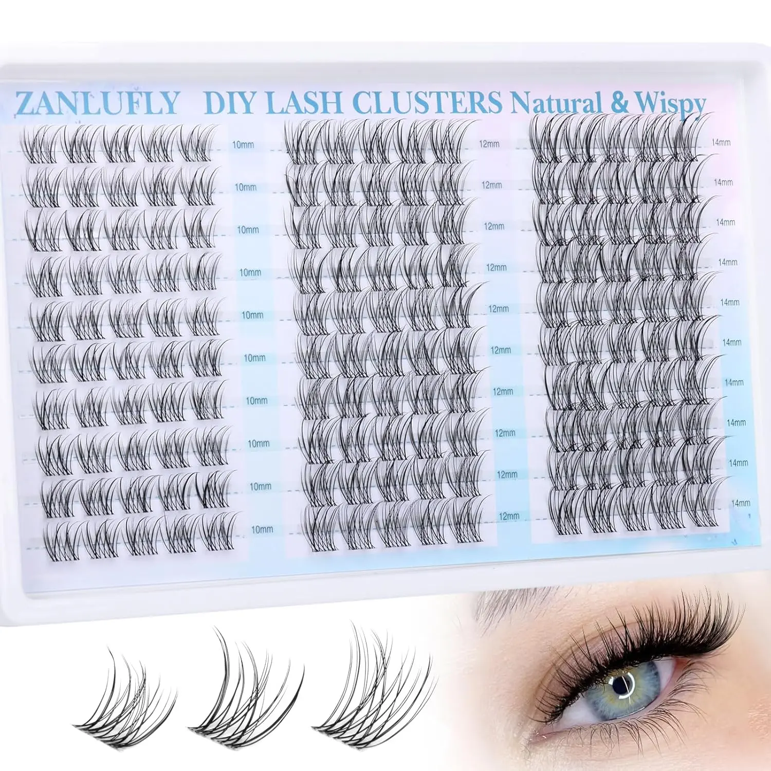 Natural Fluttering Fluffy Eyelash Clusters, Anime Lashes, Fluffy False Eyelashes, DIY Makeup Lashes, C Curl Individual Lash Extensions, DIY Home Application, 10-14mm, 150 Pieces