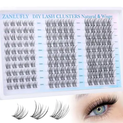Natural Fluttering Fluffy Eyelash Clusters, Anime Lashes, Fluffy False Eyelashes, DIY Makeup Lashes, C Curl Individual Lash Extensions, DIY Home Application, 10-14mm, 150 Pieces