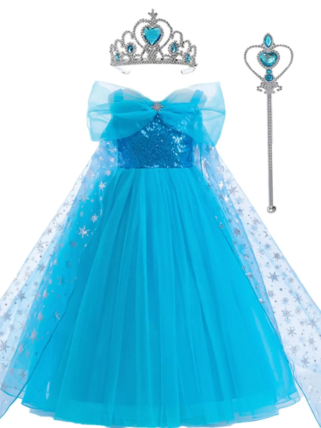 Girl's Glitter Sequin Tulle Tutu Dress with Crown & Scepter, Elegant Princess Seraphina Dress ＆ Accessories for Party, Costume for Parties, Party Costume, Kids Clothes for All Seasons