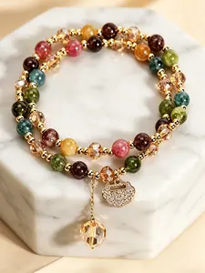 A fashionable double circle colored tourmaline bracelet, suitable for daily wear, vacation and dating occasions, and also a surprising and exquisite small gift, Stackable Bracelet