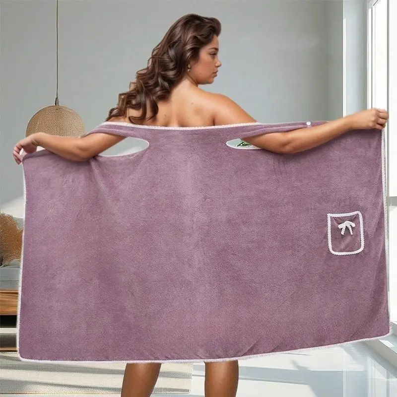 Women's Solid Color Coral Fleece Bathrobe, Casual Soft Water Absorbent Bathrobe with Pocket, Bathrobe for Women, Sleepwear for Home Wear