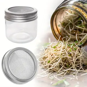 4-Piece Mesh Filter Jar Set, Stainless Steel Sprouting Jar with Wide Mouth Mason Jar Lid, Ideal for Beans Seeds and Salad Growth, Food Storage Container