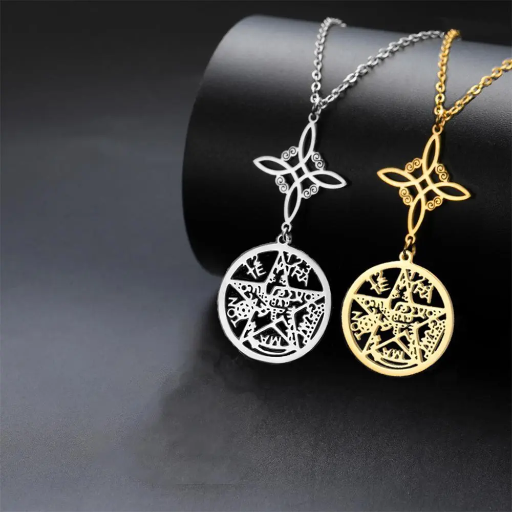 Witch Knot Tetragrammaton Pendants Necklace Stainless Steel Amulet Jewerly for New Year Gift