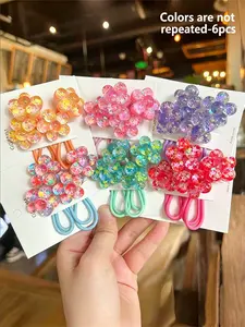 6 Pcs Women's Sweet Glitter Grape Ball Flower Hair Ties, High Elasticity Ponytail Holder, Daily Commute School Season Hair Accessories, Scrunchies