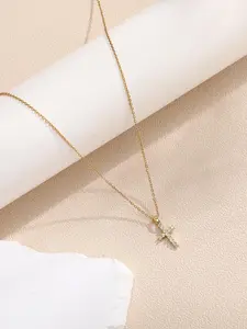 Rhinestone Decorated Cross Pendant Necklace for Women, Stainless Steel Jewelry for Party, Daily Decor, Trendy All-match & Exquisite Jewelry for Birthday Gift, Elegant Rhinestone Necklace, Fashionable Jewelry Accessories, Dainty Cross Necklace