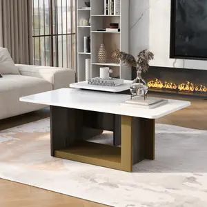 Mid Century Modern Coffee Table for Living Room, Wood Coffee Table with Free Adjustable Shape, Square Living Room Table Minimalist Tea Table, Nesting Table Set of 2