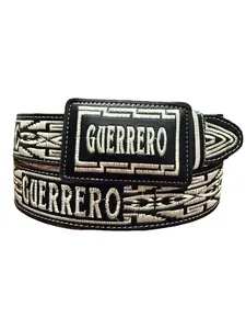Cinto Vaquero Bordado de Piel Estado Guerrero Western Style Embroidered Leather Belt