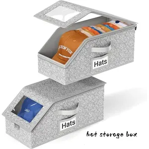 Large Hat Storage Box with Clear Window, Reusable Baseball Cap Organizer with Reinforced Handles & Double Zippers, Dust-Proof Closet Storage Container for Hat Lovers - Space-Saving Aesthetic Home Decor Essentials
