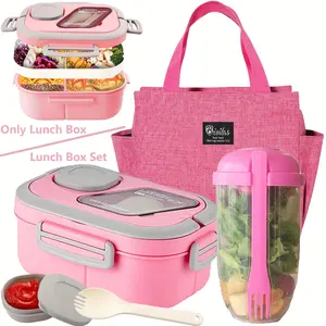 PrimPick Black Friday Selection - Double-Layer Multi-Compartment Bento Box Set, Leakproof Lunch Box. It includes a lunch box, a cup and a lunch bag, suitable for school, office and outdoor picnics.