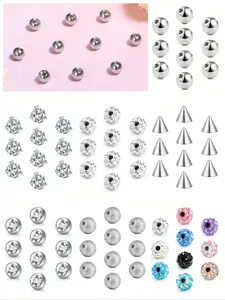 10pcs/set Stainless Steel Replacement Balls For Body Jewelry Piercing Barbells Gems For Piercings (belly, Tongue, Nipple, Industrial) 14gauge 5mm