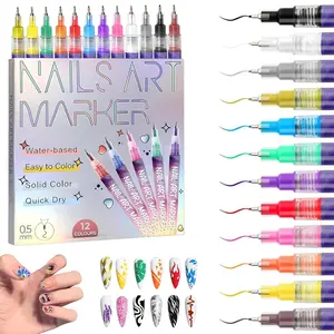 Dual-Tip Acrylic Markers Acrylic Art Kit, 12-Pack 24-Color Nail Art Doodle Pens, Durable Smooth-Flow Water-Based Artist Supplies, for Pro Salons & DIY Home Use
