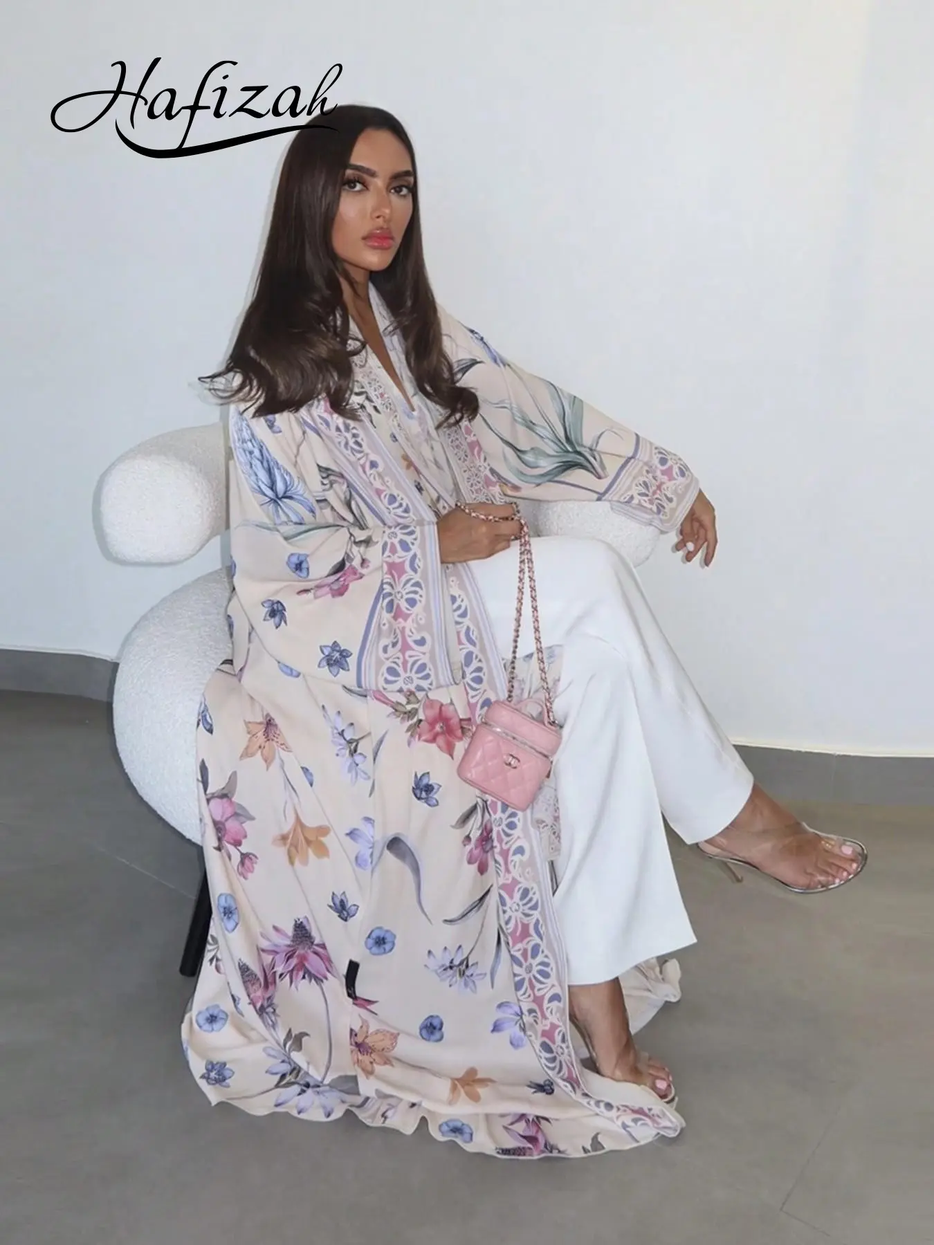 Women's Floral Print Loose-Fit Long Abaya, Elegant All-Season Outerwear, Lightweight Middle Eastern Style Women's Chic Clothing, Elegant Islamic Clothing, Womenswear