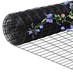 48 in x 50 Ft Welded Wire Fence Black PVC Coated Wire Mesh 2 x 3 in 15GA Garden Fence for Dog Border Fencing Roll Outdoor Animal Barrier Fence with U-Shape Hooks for Yard Plant Vegetable Protection