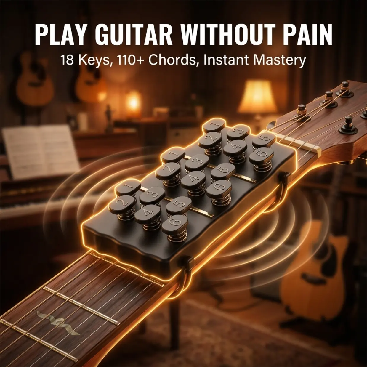 18-Button Folk Guitar Chord Trainer, Portable 1-Touch Assistant with Diagrams, Clear Clean Sound, Easy to Learn, Develops Muscle Memory, Improves Chord Change Speed, Beginner-Focused Home/Studio Essential, Ideal Gift