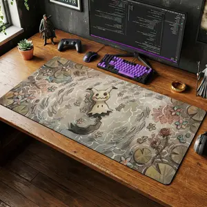 MMimikyuu Cottagecore Desk Mat, Watercolor Mouse Pad, Spooky Cute Ghost Type Keyboard Pad, Cozy Earthy Gaming Setup and Chair Mat