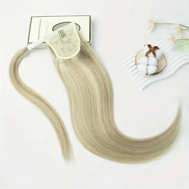 Women's Real Human Straight Cut Clip-In Drawstring Ponytail Hairpiece, Highlight Blonde 10-28 In/22 In, Adjustable Fit, Natural Look for Daily Styling